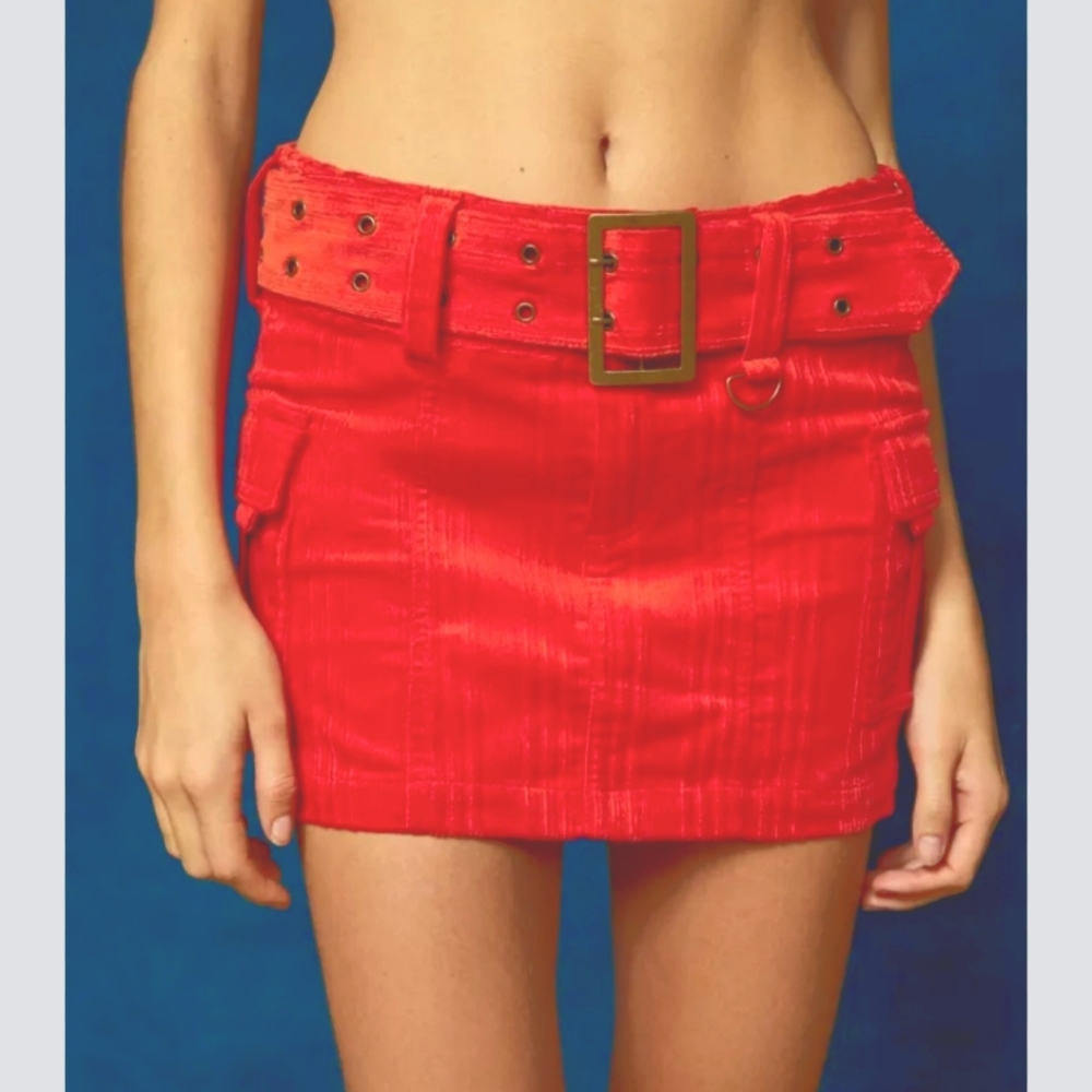 NWT OU Joan Corduroy Belted Micro-Mini skirt, sz.Sm
